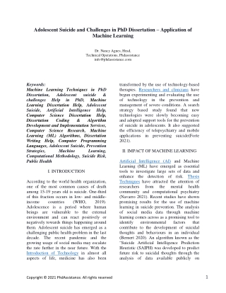 Adolescent Suicide and Challenges in PhD Dissertation – Application of Machine Learning - Phdassistance