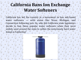 California Bans Ion Exchange Water Softeners
