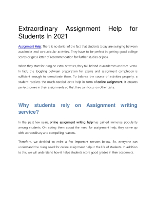 Extraordinary Assignment Help for Students In 2021