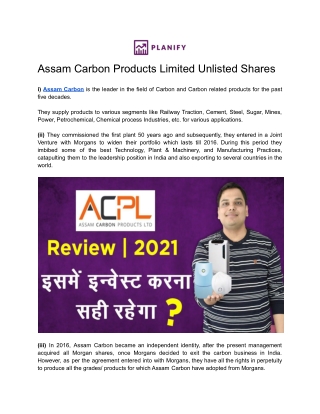 Assam Carbon Unlisted Shares _ Planify