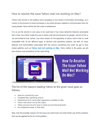 How to resolve the issue yahoo mail not working on mac?