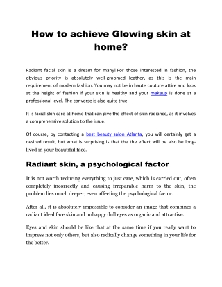 How to achieve Glowing skin at home