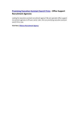 Promising Executive Assistant Recruitment Agency - Office Support Recruitment Ag