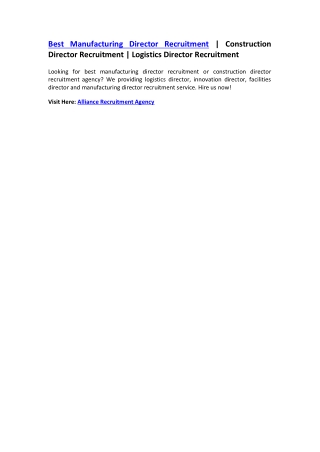 Best Manufacturing Director Recruitment | Construction Director Recruitment