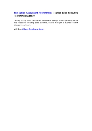 Top Senior Accountant Recruitment | Senior Sales Executive Recruitment Agency