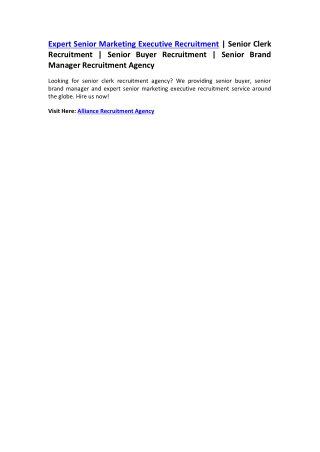 Expert Senior Marketing Executive Recruitment | Senior Clerk Recruitment