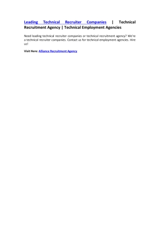 Leading Technical Recruiter Companies | Technical Recruitment Agency | Technical