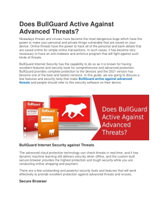 Does BullGuard Active Against Advanced Threats?