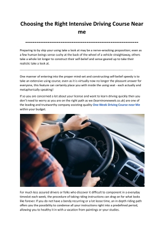 Choosing the Right Intensive Driving Course Near me