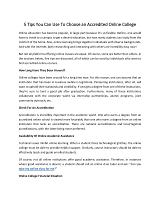 5 Tips You Can Use To Choose An Accredited Online College