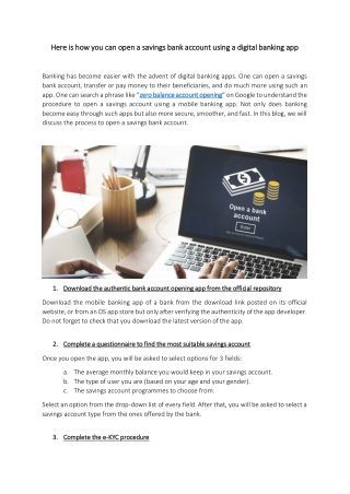 Here is how you can open a savings bank account using a digital banking app