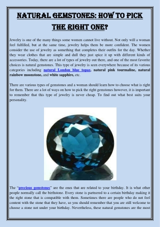 Natural Gemstones  How To Pick The Right One