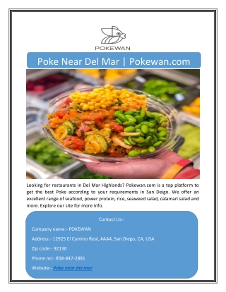 Poke Near Del Mar | Pokewan.com