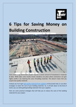 6 Tips for Saving Money on Building Construction