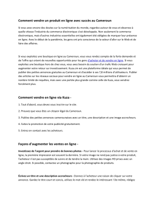 Comment vendre un produit en ligne avec succès au Cameroun