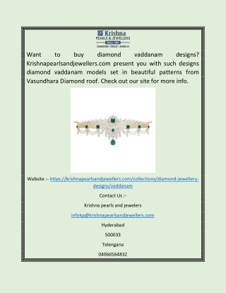Diamond Vaddanam Designs | Krishnapearlsandjewellers.com