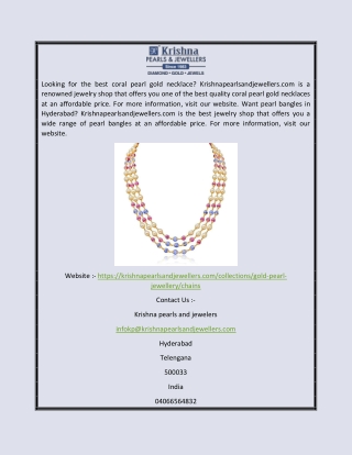 Coral Pearl Gold Necklace | Krishnapearlsandjewellers.com