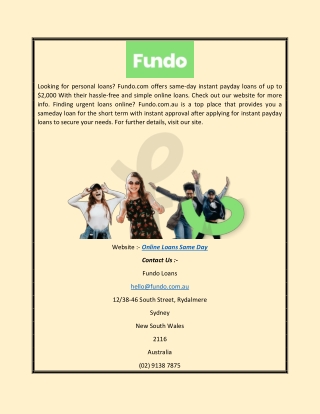 Online Loans Same Day | Fundo.com.au
