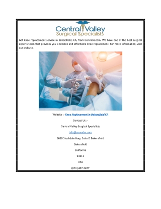 Knee Replacement in Bakersfield Ca  Cenvalss.com