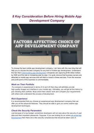 8 Key Consideration Before Hiring Mobile App Development Company