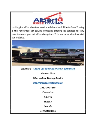 Cheap Car Towing Service In Edmonton | Albertarosetowing.ca