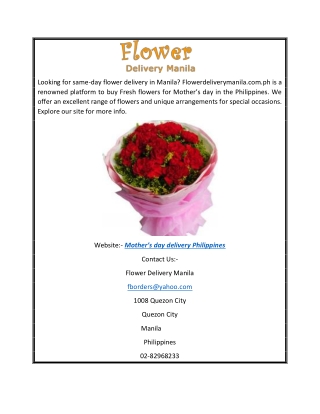 Mother’s Day Delivery Philippines | Flowerdeliverymanila.com.ph