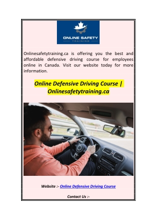 Online Defensive Driving Course  Onlinesafetytraining.ca