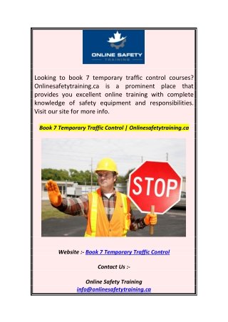 Book 7 Temporary Traffic Control  Onlinesafetytraining.ca