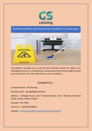 Professional Office Cleaning Services Sandyford | Gscleaning.ie