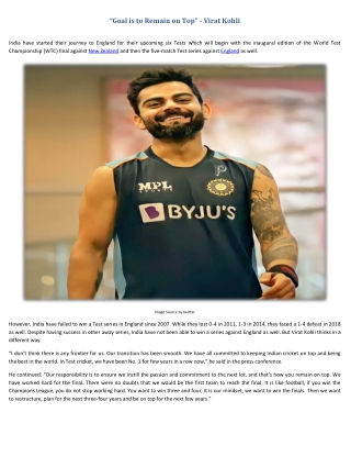 “Goal is to Remain on Top” - Virat Kohli