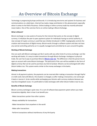 An Overview of Bitcoin Exchange