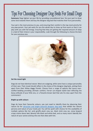 Tips For Choosing Designer Dog Beds For Small Dogs