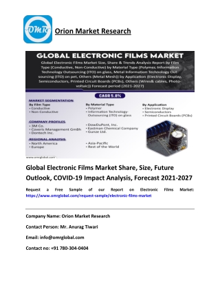 Global Electronic Films Market Share, Size, Future Outlook, COVID-19 Impact Analysis, Forecast 2021-2027