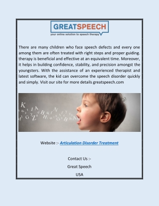 Articulation Disorder Treatment | Greatspeech.com