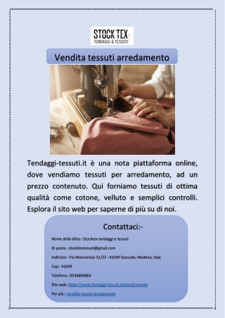 Vendita tessuti arredamento