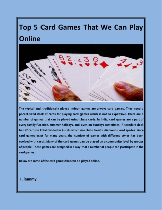 Top 5 Card Games That We Can Play Online