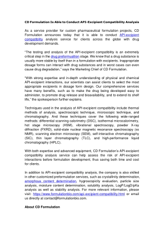 CD Formulation Is Able to Conduct API-Excipient Compatibility Analysis