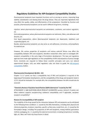 Regulatory Guidelines for API-Excipient Compatibility Studies