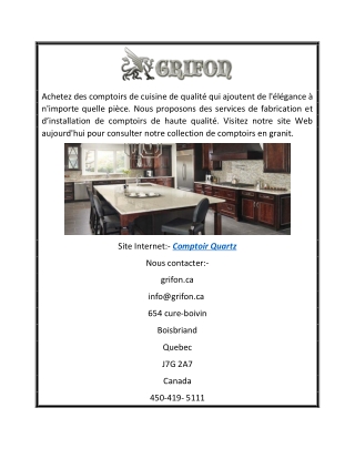 Achetez Votre comptoir en Quartz | GRIFON