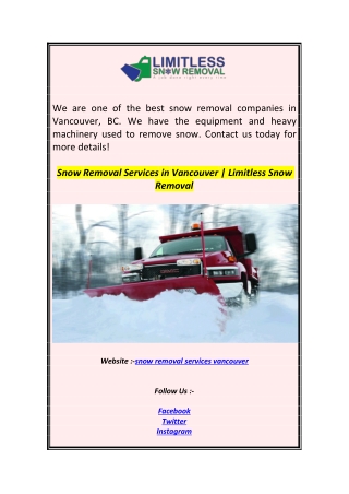 Snow Removal Services in Vancouver  Limitless Snow Removal