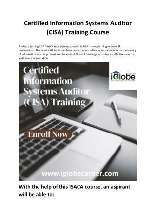 Certified Information Systems Auditor (CISA) Training Course