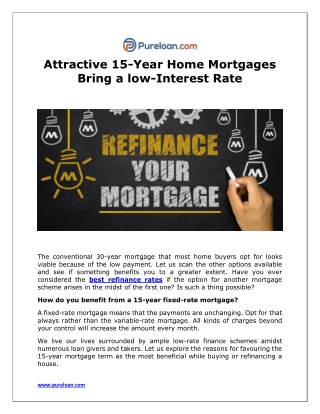 Attractive 15-year home mortgages bring a low-interest rate -pureloan