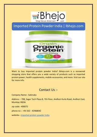 Imported Protein Powder India | Ibhejo.com