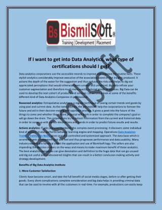 If I want to get into Data Analytics