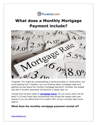 What does a Monthly Mortgage Payment include_-Pureloan