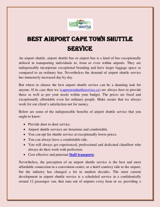 Best Airport Cape Town Shuttle Service