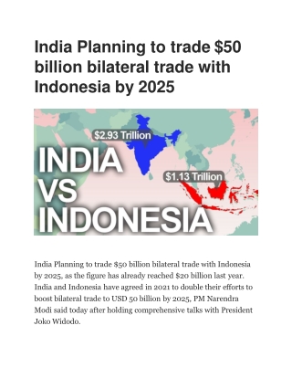 India Planning to trade $50 billion bilateral trade with Indonesia by 2025