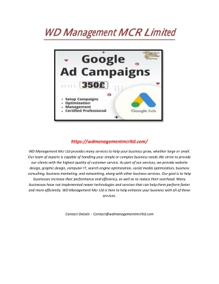 WD Management MCR Limited Google Ad Campaigns