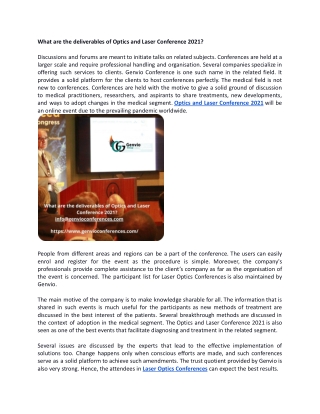 What are the deliverables of Optics and Laser Conference 2021_