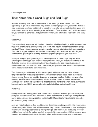 Know About Good Bugs and Bad Bugs